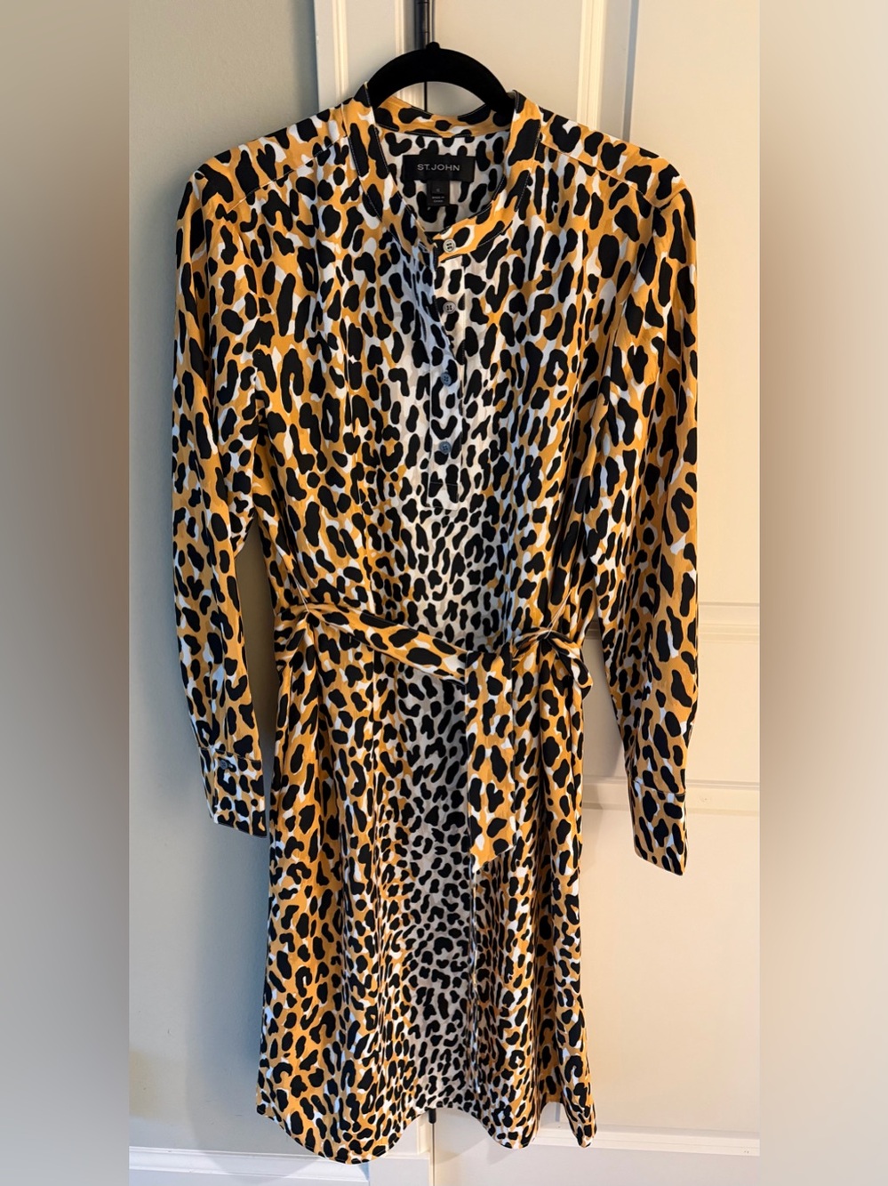 St. John Leopard-Print Long Sleeve Shirt Dress Size 12